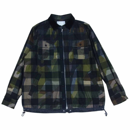 Sacai サカイ KAWS 21-02571M Plaid Shirt CAMOUFLAGE カウズ プレイド シャツ カモフラージュ ブラック系 4【美品】【中古】