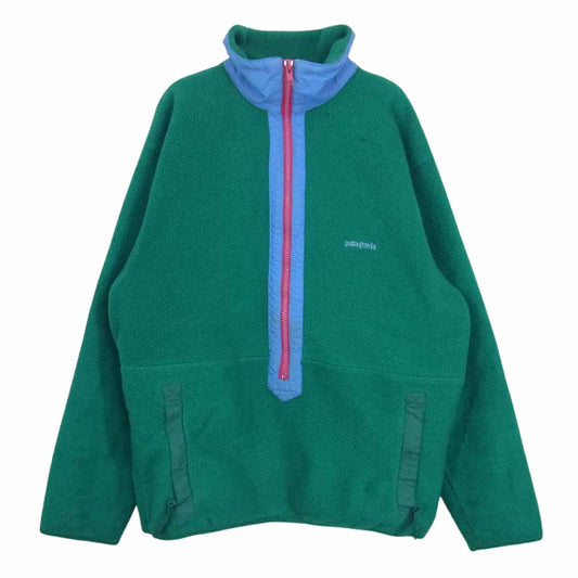 patagonia パタゴニア 25369 USA製 88年製 三角タグ 胸刺繍ロゴ HALF ZIP FLEECE JACKET ハーフジップ フリース ジャケット グリーン系 14【中古】