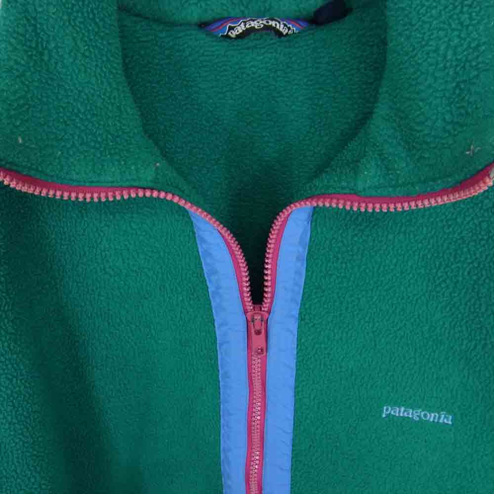 patagonia パタゴニア 25369 USA製 88年製 三角タグ 胸刺繍ロゴ HALF ZIP FLEECE JACKET ハーフジップ フリース ジャケット グリーン系 14【中古】