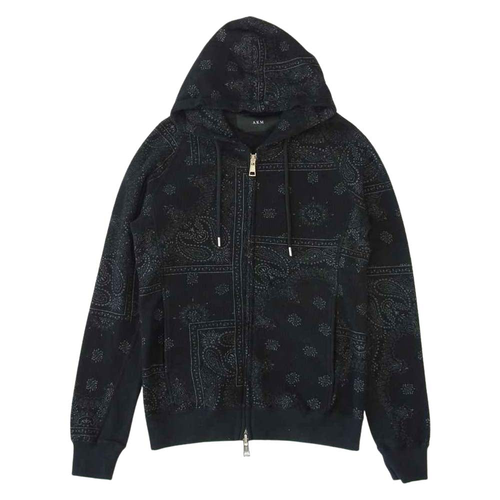 AKM エイケイエム JI91 CTN206 RAGLAN ZIP PARKA バンダナ ペイズリー ラグラン ジップ パーカー ブラック系【美品】【中古】