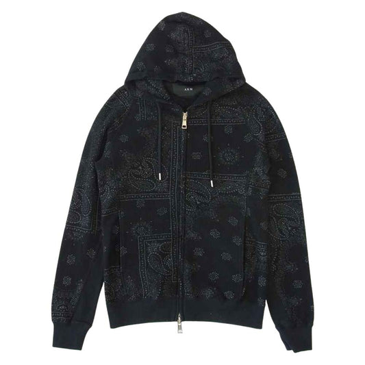 AKM エイケイエム JI91 CTN206 RAGLAN ZIP PARKA バンダナ ペイズリー ラグラン ジップ パーカー ブラック系【美品】【中古】