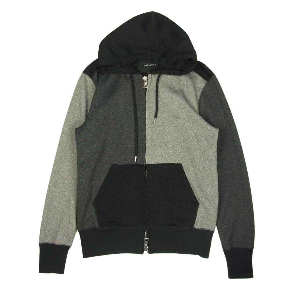 1piu1uguale3 ウノピュウノウグァーレトレ MRB476 POE183 CRAZY PARKA クレイジー ニット ジップアップ パーカー ブラック系 グレー系 4【美品】【中古】