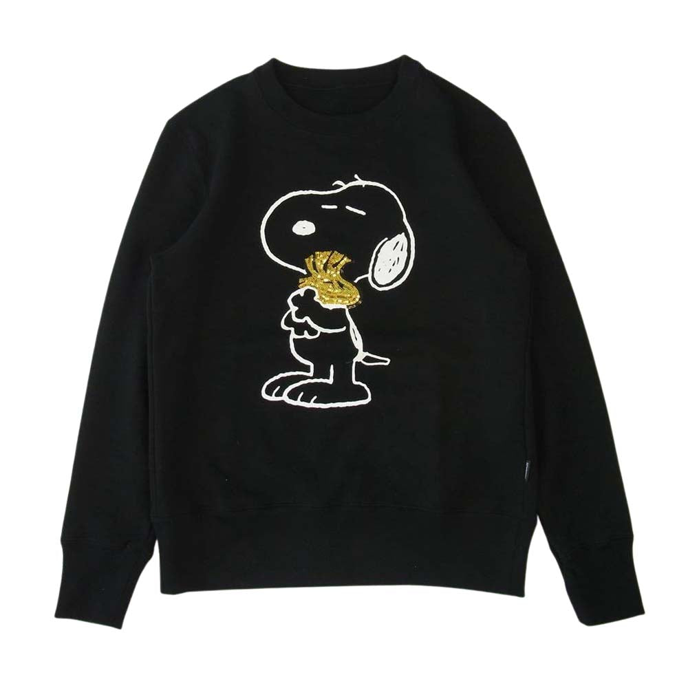 1piu1uguale3 ウノピュウノウグァーレトレ MRB485 COT315 x PEANUTS ピーナッツ PULLOVER CREW NECK スヌーピー プルオーバー クルーネック パーカー ブラック系 4【美品】【中古】
