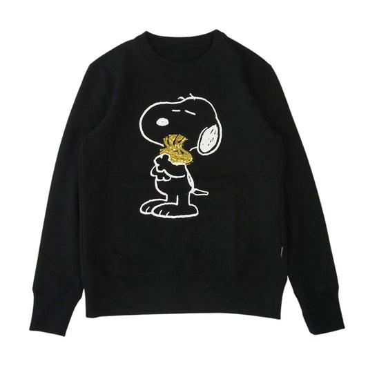 1piu1uguale3 ウノピュウノウグァーレトレ MRB485 COT315 x PEANUTS ピーナッツ PULLOVER CREW NECK スヌーピー プルオーバー クルーネック パーカー ブラック系 4【美品】【中古】
