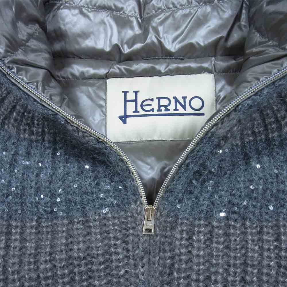 Herno ヘルノ 国内正規品 イタリア製 PRODUZ LAVJAP シルク混モヘア ニット ショートスリーブ ダウンジャケット グレー系 40【中古】