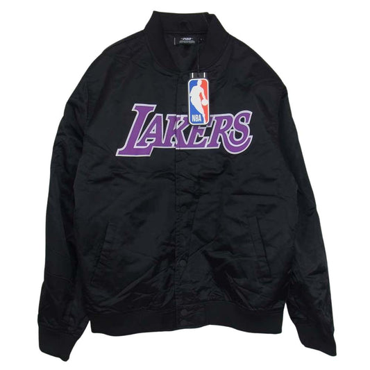 エヌビーエー Los Angeles Lakers Big Logo World Series Satin Jacket ロサンゼルス レイカーズ ビッグロゴ ワールドシリーズ サテン ブルゾン ジャケット ブラック系 パープル系 L【新古品】【未使用】【中古】