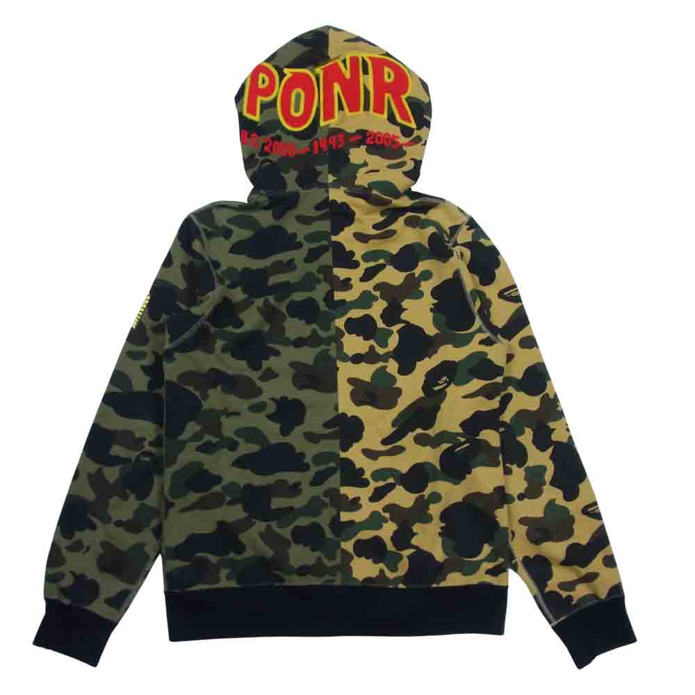 A BATHING APE アベイシングエイプ Shark Full Zip Hoodie 1st Camo Half シャークパーカー カモフラ ベージュ×緑系 L【中古】