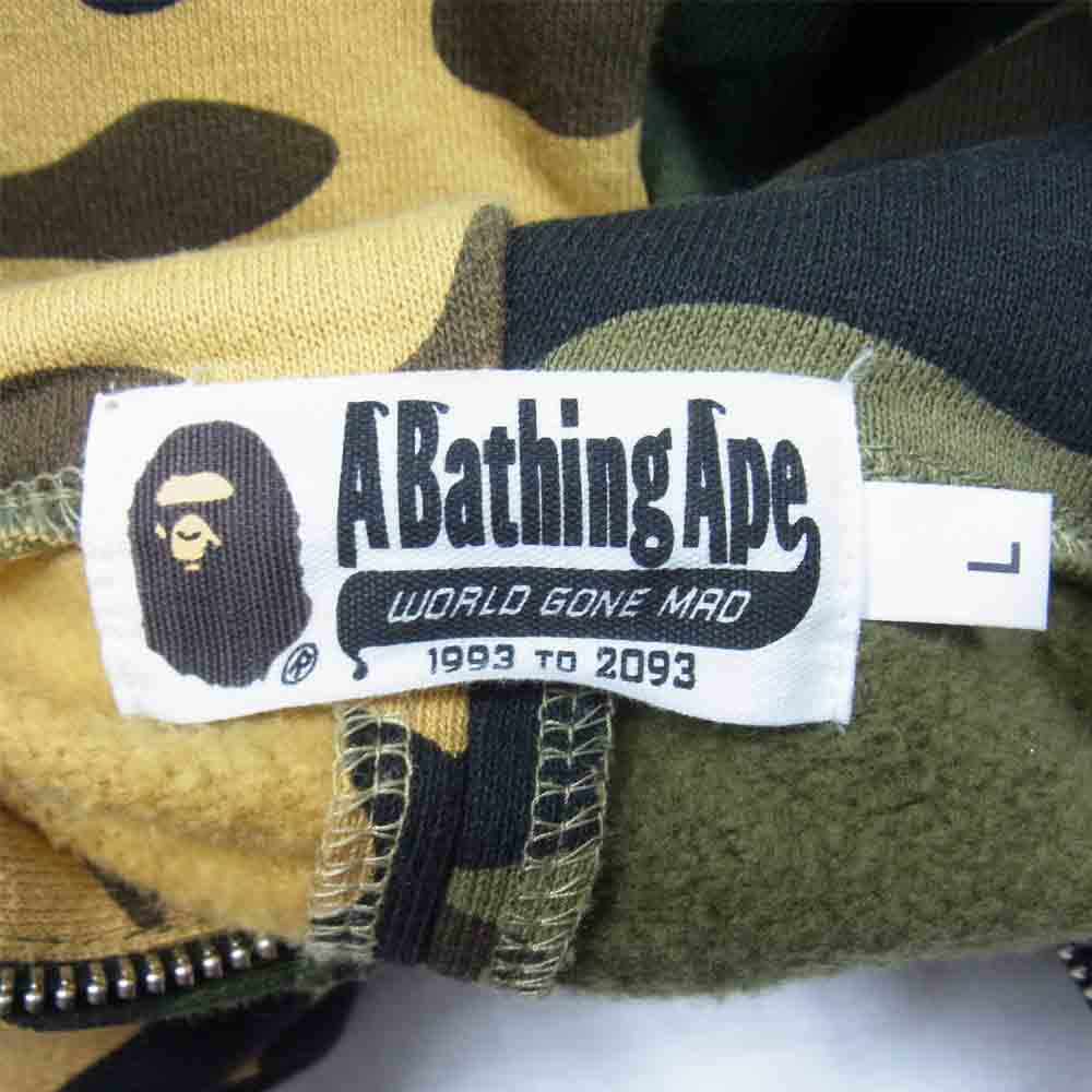 A BATHING APE アベイシングエイプ Shark Full Zip Hoodie 1st Camo Half シャークパーカー カモフラ ベージュ×緑系 L【中古】