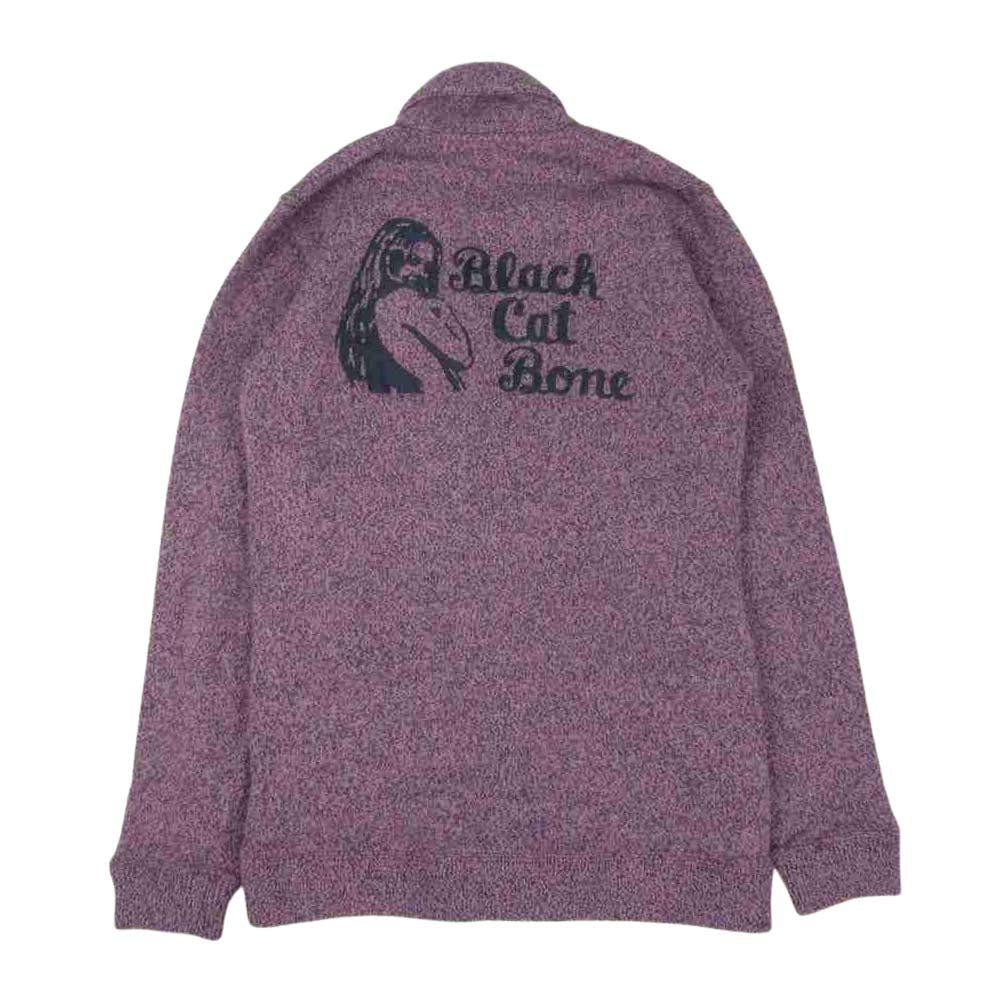 HYSTERIC GLAMOUR ヒステリックグラマー 0243CD02 BLACK CAT 刺繍 ショールカラー ニット カーディガン パープル系 S【中古】