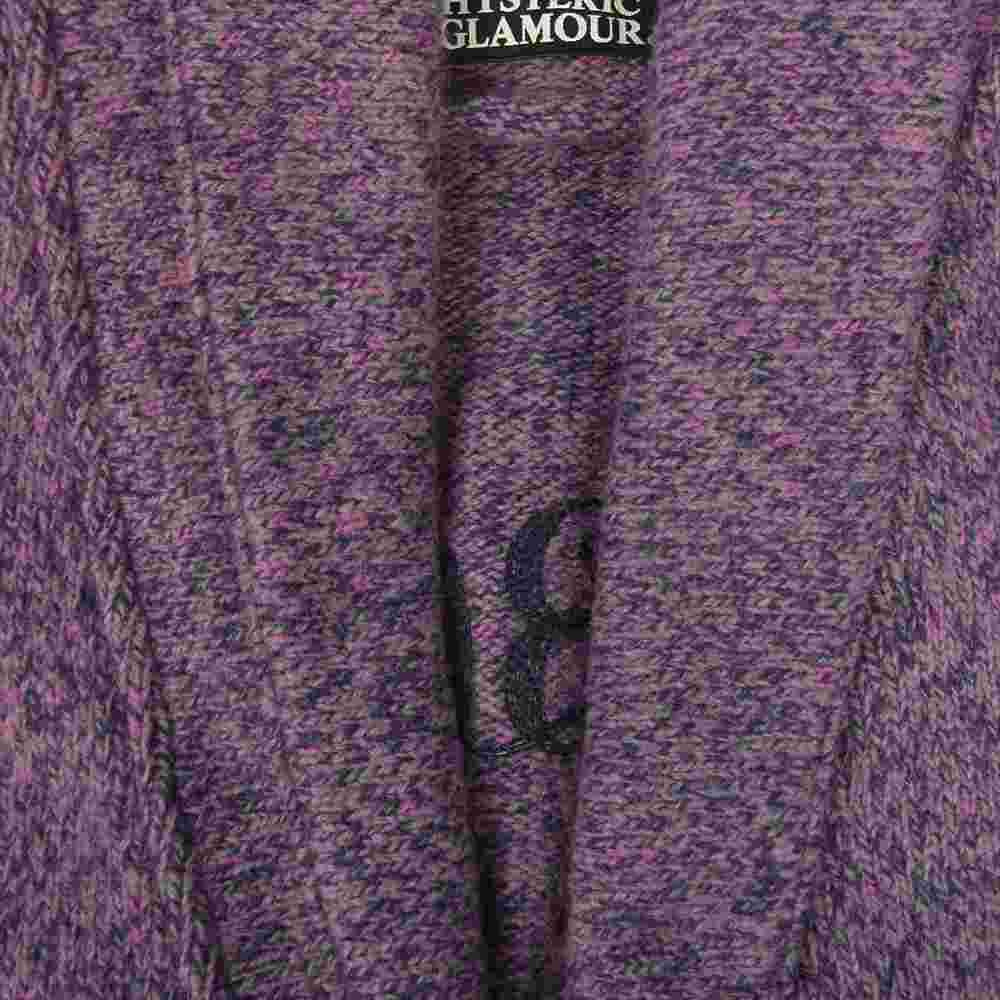 HYSTERIC GLAMOUR ヒステリックグラマー 0243CD02 BLACK CAT 刺繍 ショールカラー ニット カーディガン パープル系 S【中古】