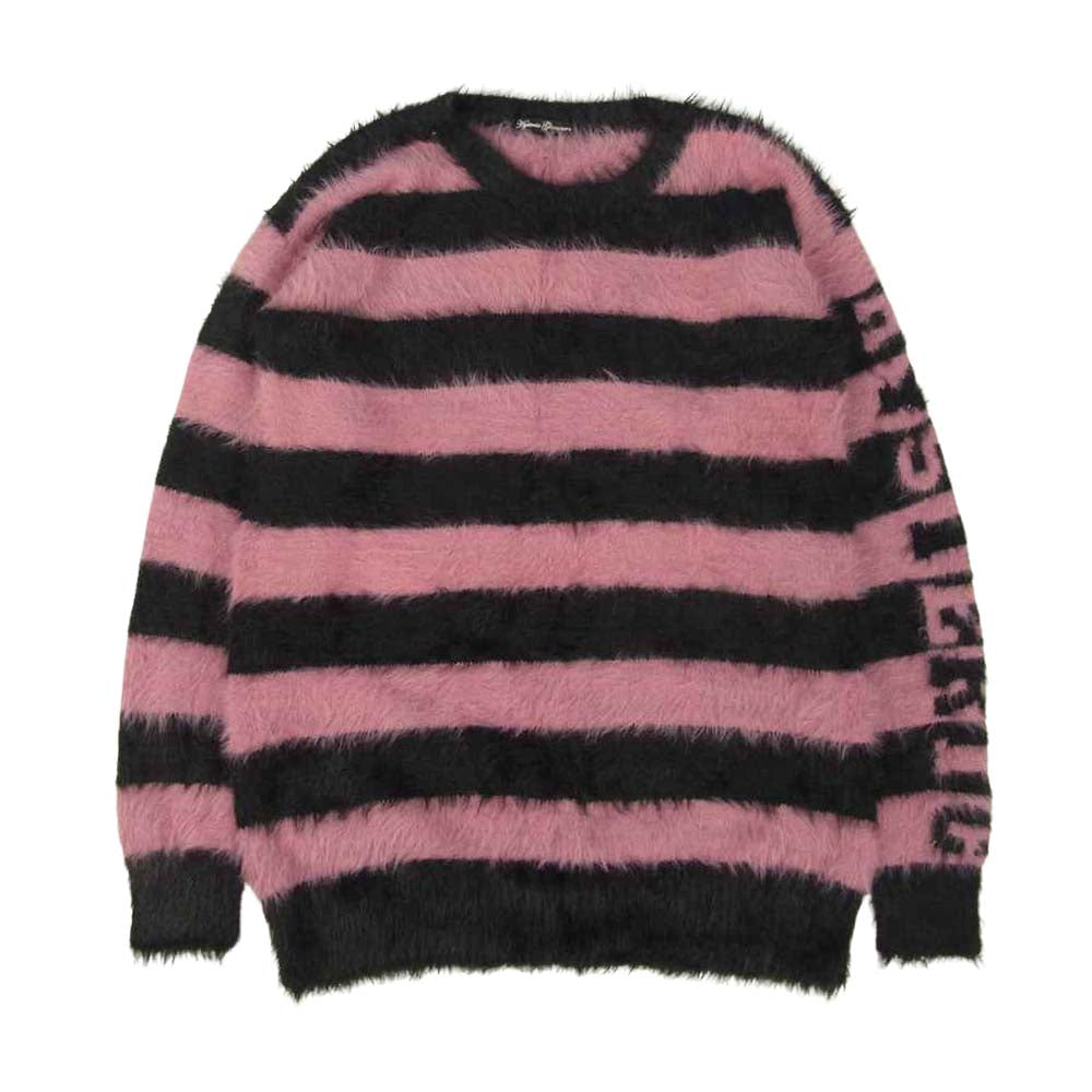 HYSTERIC GLAMOUR ヒステリックグラマー 01183NS12 スヌード付 フェザー ボーダー プルオーバー ニット セーター ブラック系 ピンク系 F【中古】