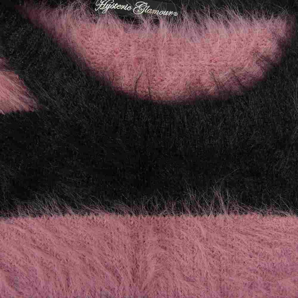 HYSTERIC GLAMOUR ヒステリックグラマー 01183NS12 スヌード付 フェザー ボーダー プルオーバー ニット セーター ブラック系 ピンク系 F【中古】