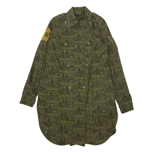 HYSTERIC GLAMOUR ヒステリックグラマー 0132AO03 総柄 ミリタリー ロング シャツ カーキ系 F【中古】