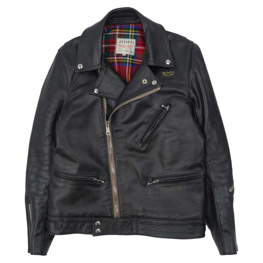 Lewis Leathers ルイスレザー CYCLONE サイクロン ホースハイド ベージュ ジッパーテープ チェック裏地 ライダース ジャケット ブラック系 38【中古】