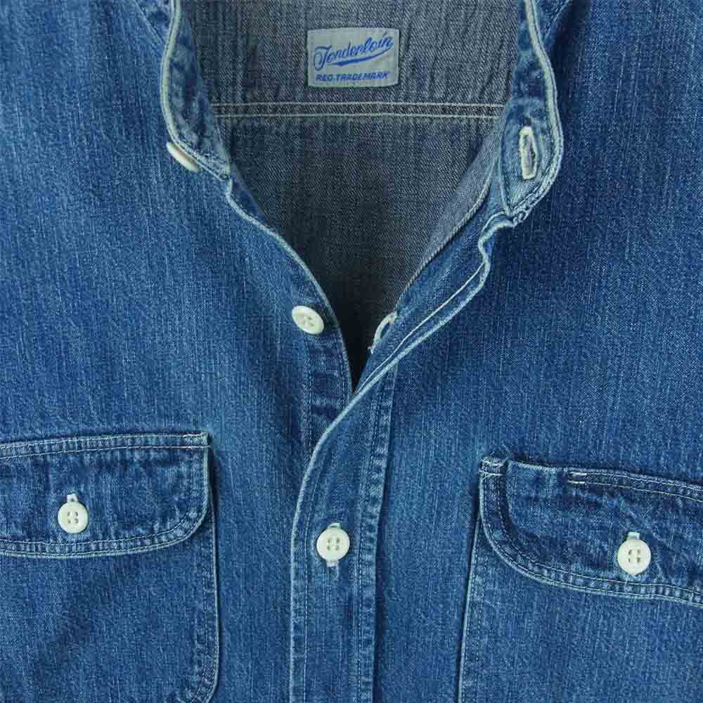 TENDERLOIN テンダーロイン T-DENIM STAND SHT ウォッシュ加工 スタンドカラー 長袖 デニム シャツ インディゴブルー系 S【中古】