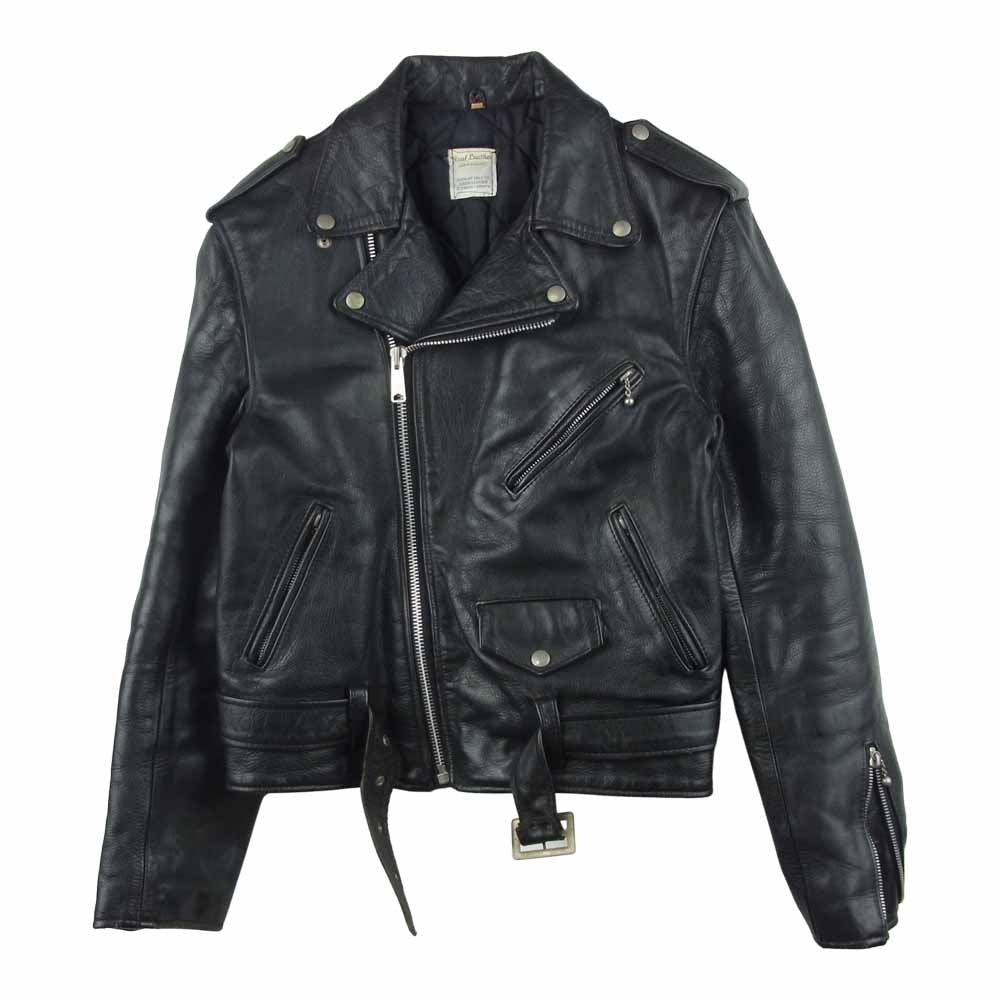 ブランド不明 ボールスライダー ジップ レザー ダブル ライダース ジャケット 英国製 ブラック系 38【中古】