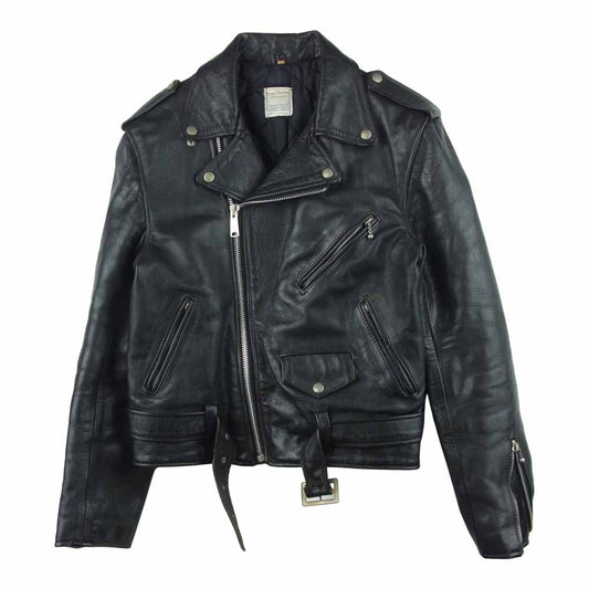 ブランド不明 ボールスライダー ジップ レザー ダブル ライダース ジャケット 英国製 ブラック系 38【中古】