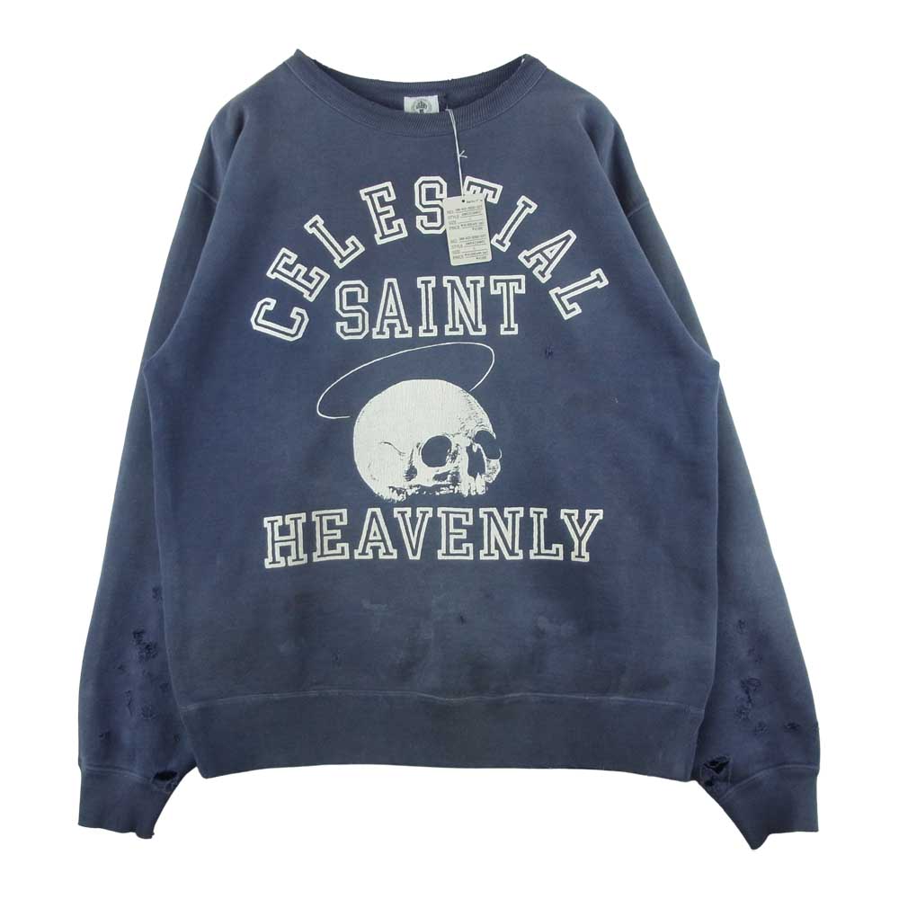 セントマイケル SM-A21-0000-027 21AW SKULL USED CREW NECK SWEAT スカルプリント ユーズド加工 スウェット プルオーバー ネイビー系 L【美品】【中古】