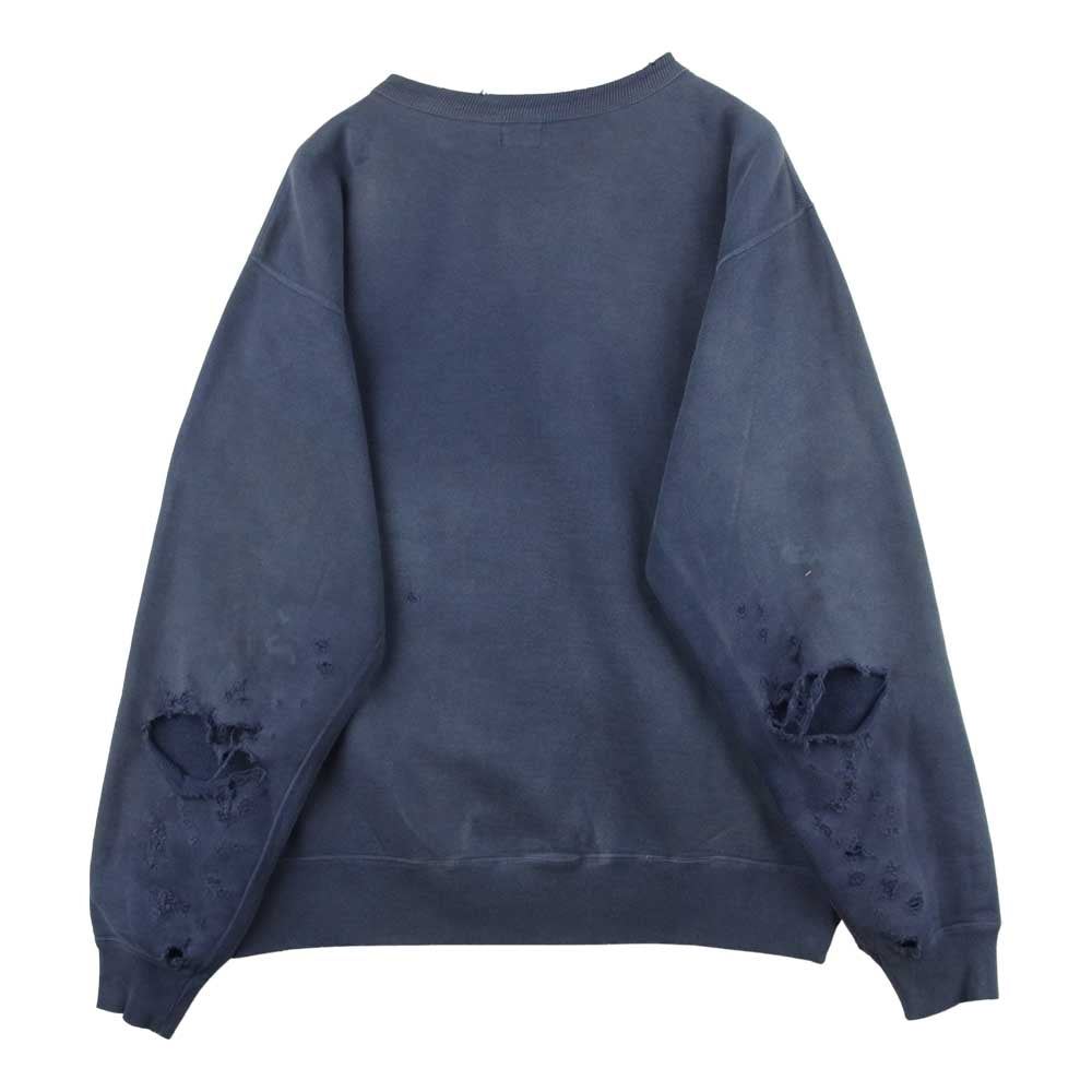 セントマイケル SM-A21-0000-027 21AW SKULL USED CREW NECK SWEAT スカルプリント ユーズド加工 スウェット プルオーバー ネイビー系 L【美品】【中古】