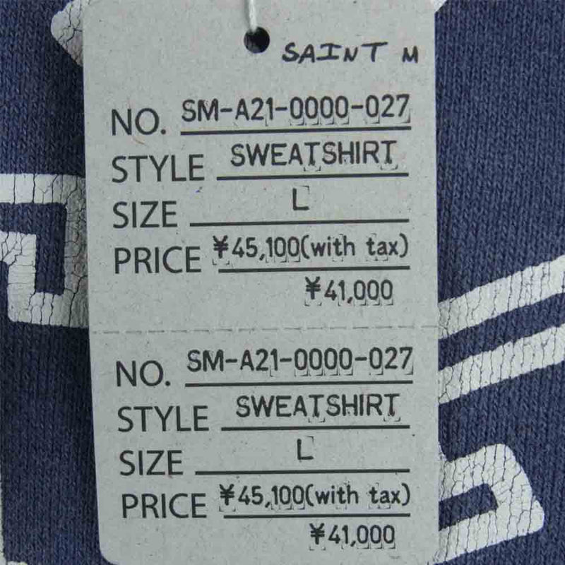 セントマイケル SM-A21-0000-027 21AW SKULL USED CREW NECK SWEAT スカルプリント ユーズド加工 スウェット プルオーバー ネイビー系 L【美品】【中古】