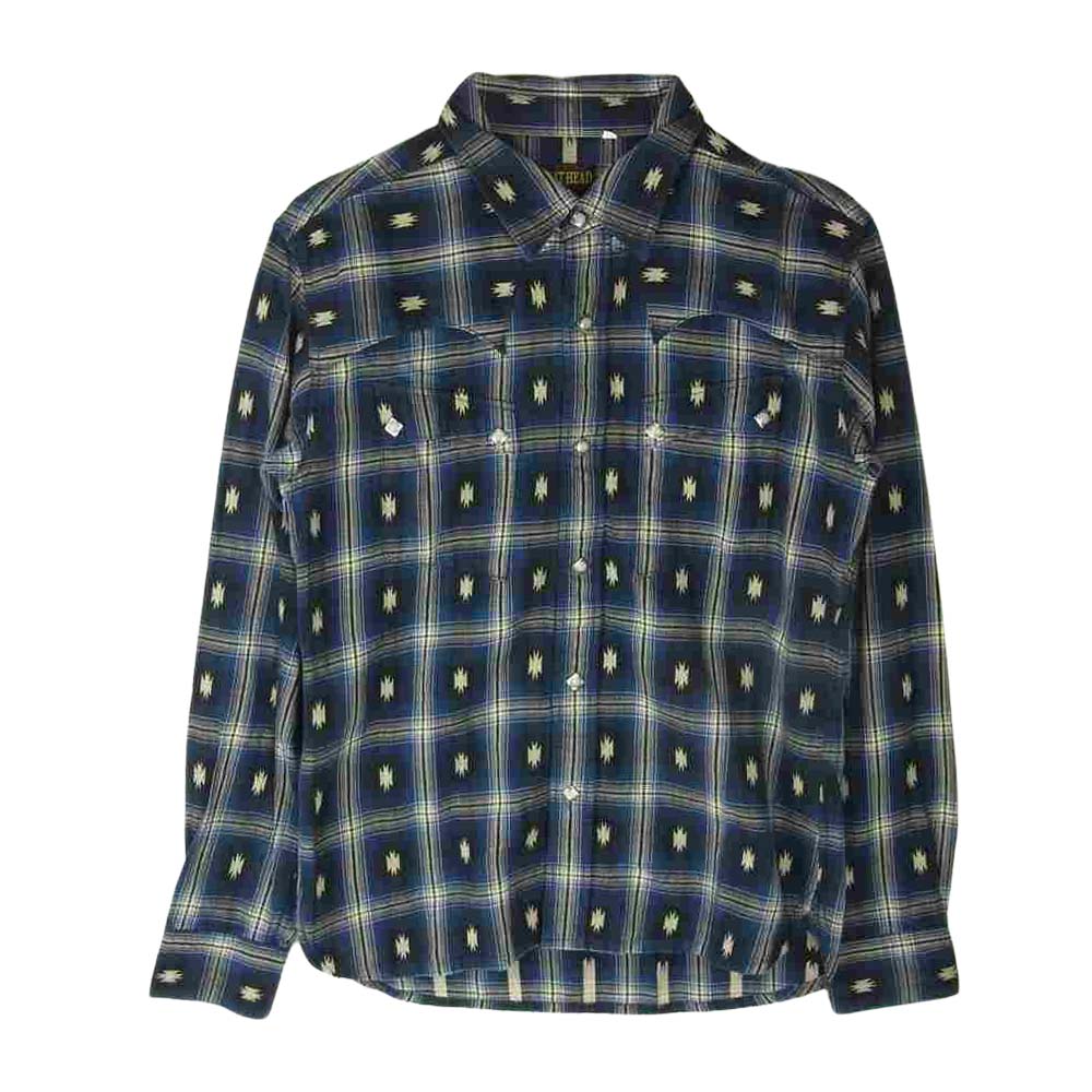 THE FLAT HEAD ザフラットヘッド ウエスタン ネイティブ チェック シャツ ネイビー系 38【中古】