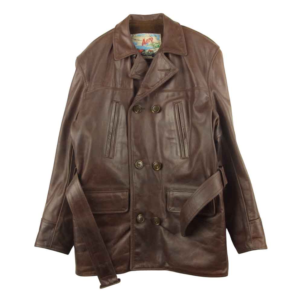 AERO LEATHER エアロレザー 90s BARN STORMER バーンストーマー ステアハイド レザー コート アルパカ ウール ライナー ジャケット ブラウン系 36【中古】