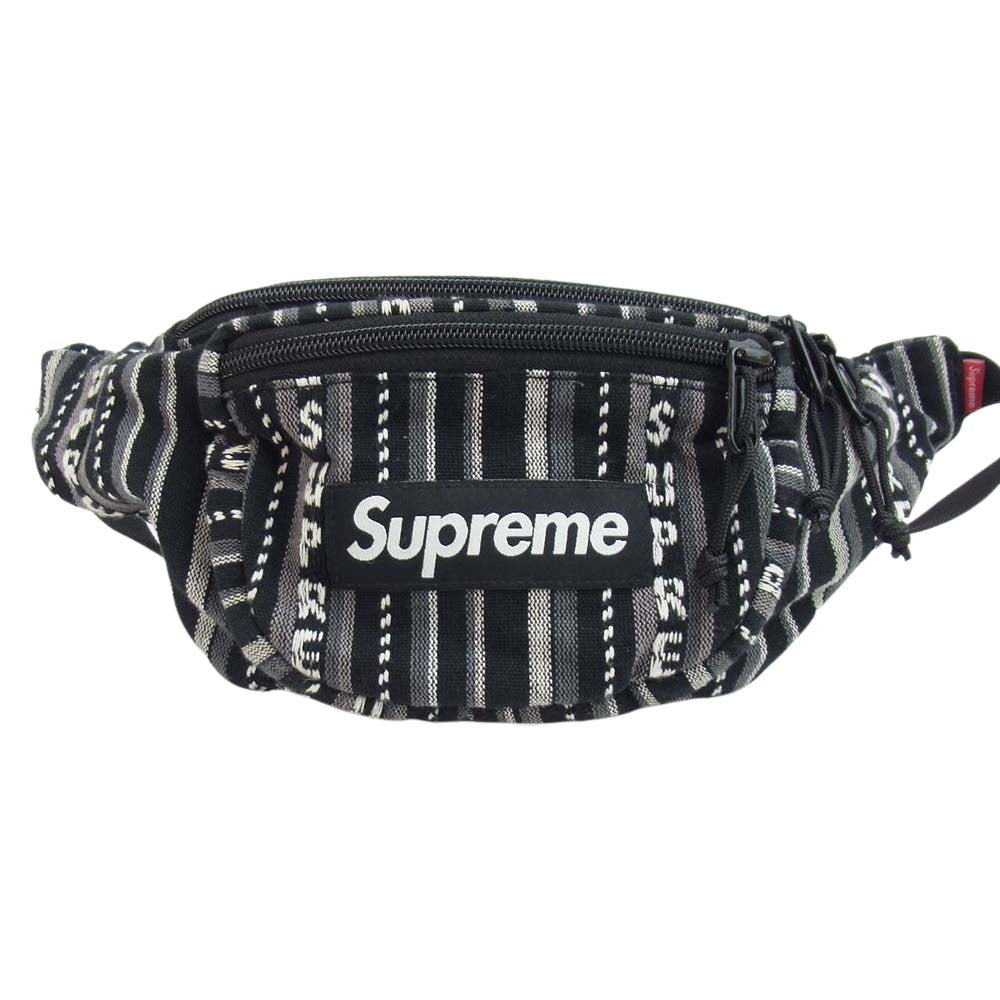 Supreme シュプリーム 20SS WOVEN STRIPE WAIST BAG ウーブン ストライプ ウエスト バッグ グレー系 ブラック系【中古】