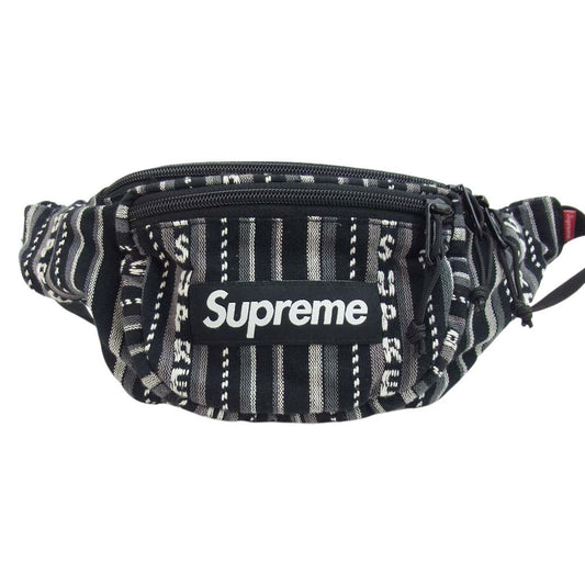 Supreme シュプリーム 20SS WOVEN STRIPE WAIST BAG ウーブン ストライプ ウエスト バッグ グレー系 ブラック系【中古】