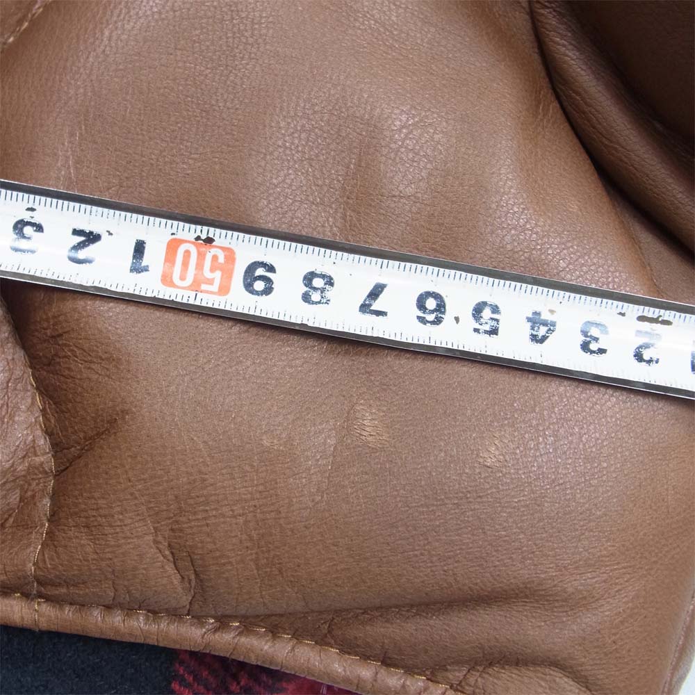 TMT ティーエムティー レザー ダウン ベスト ボア チェック ブラウン系 M【中古】