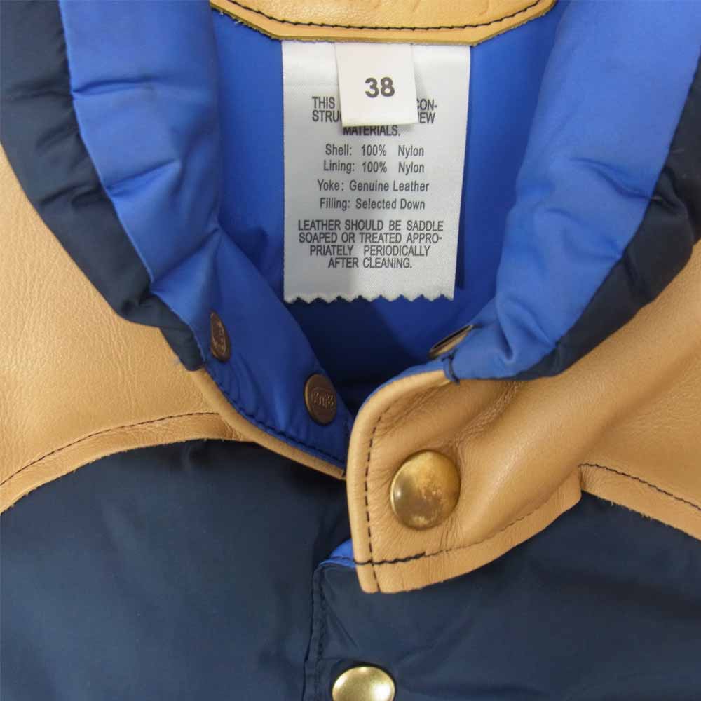 ロッキーマウンテンフェザーベッド 450-502-01 日本製 レザー 切り替え ダウン ベスト  ネイビー系 38【中古】