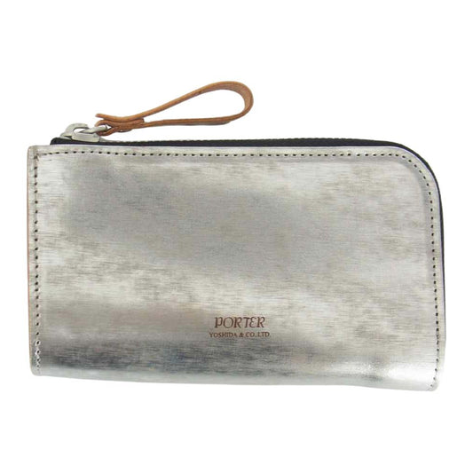 PORTER ポーター 195-01336 訳有 FOIL KEY CASE 箔加工 牛ショルダーレザー キーケース コインケース シルバー系【極上美品】【中古】