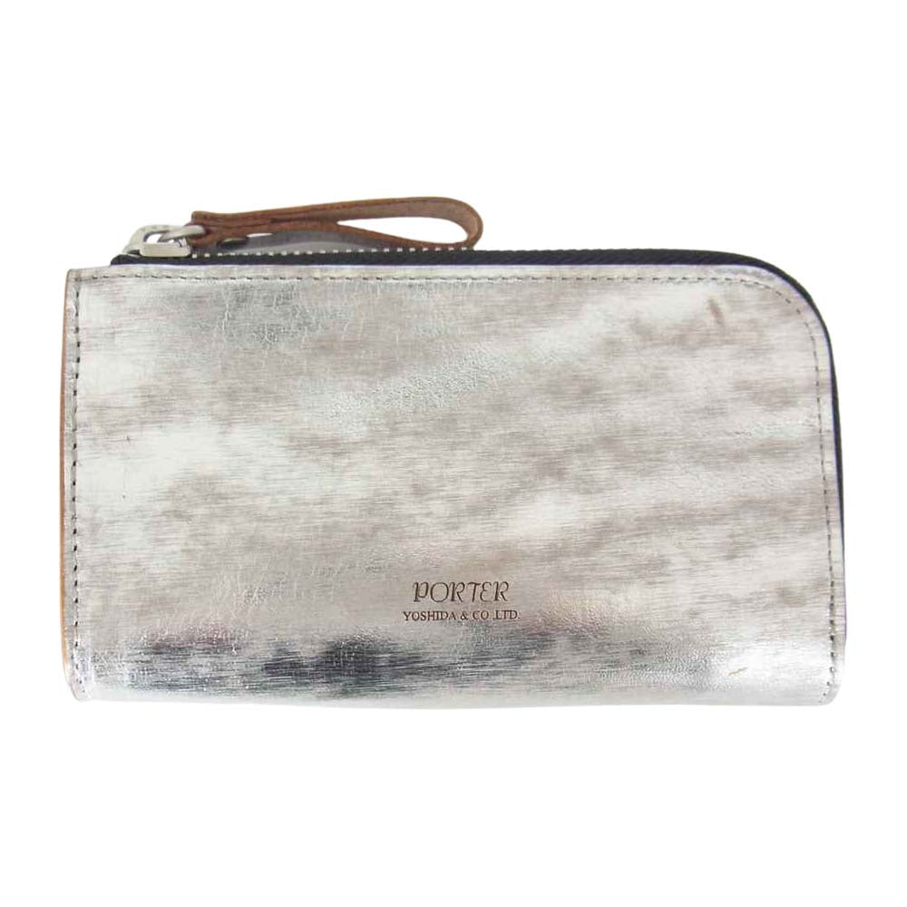 PORTER ポーター 195-01336 FOIL KEY CASE 箔加工 牛ショルダーレザー キーケース コインケース シルバー系【極上美品】【中古】