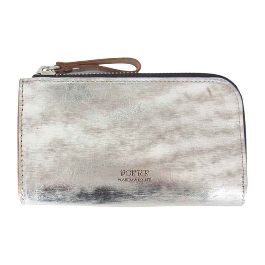 PORTER ポーター 195-01336 FOIL KEY CASE 箔加工 牛ショルダーレザー キーケース コインケース シルバー系【極上美品】【中古】