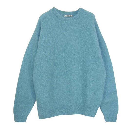 AURALEE オーラリー 21AW A21AP01KM BRUSHED SUPER KID MOHAIR KNIT P/O モヘア ニット ターコイズ ライトブルー系 3【美品】【中古】