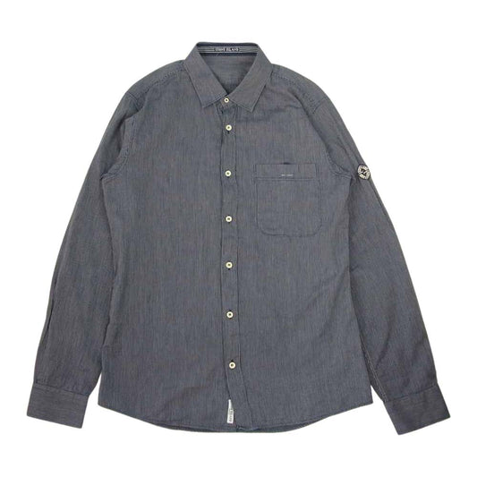 STONE ISLAND ストーンアイランド ロゴ刺繍 レギュラーカラー 長袖 シャツ ネイビー系 M【中古】