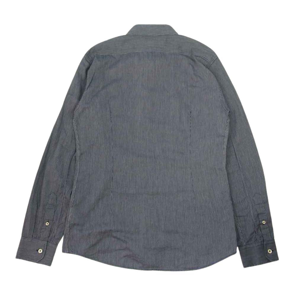 STONE ISLAND ストーンアイランド ロゴ刺繍 レギュラーカラー 長袖 シャツ ネイビー系 M【中古】