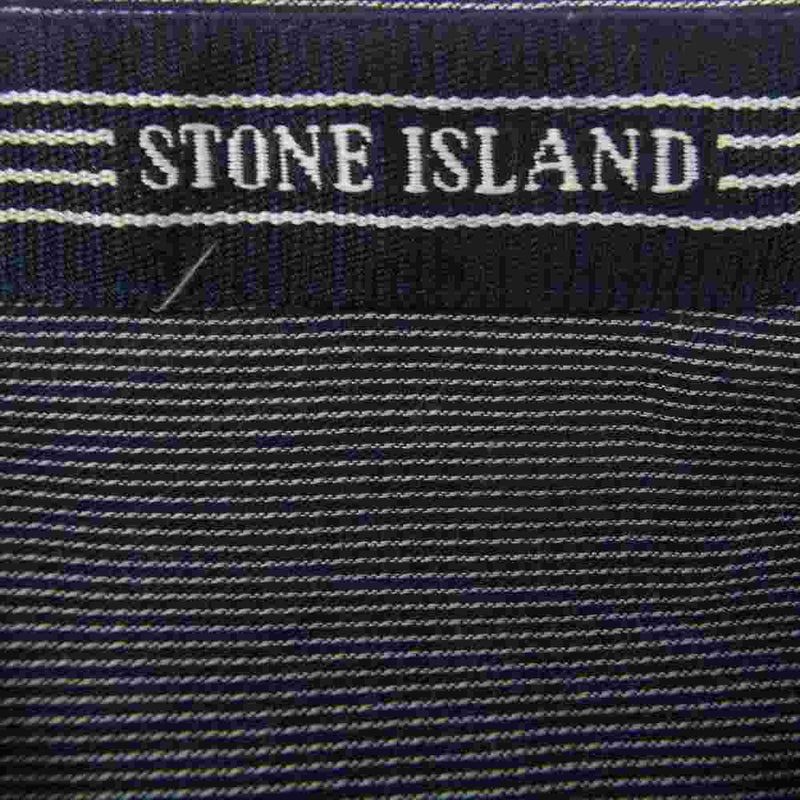 STONE ISLAND ストーンアイランド ロゴ刺繍 レギュラーカラー 長袖 シャツ ネイビー系 M【中古】