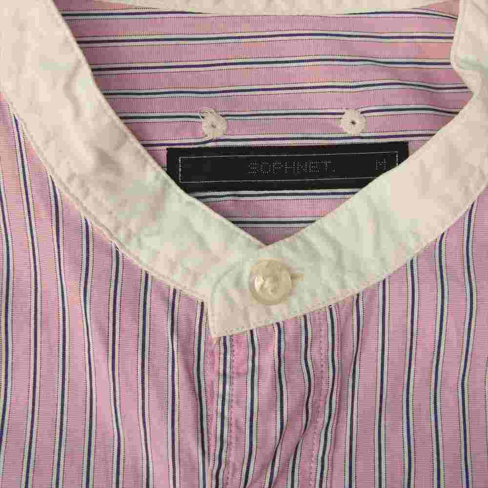 SOPHNET. ソフネット 20SS SOPH-200019 STANDARD BIG BAND COLLAR SHIRT ストライプ バンドカラー シャツ ピンク系 M【中古】