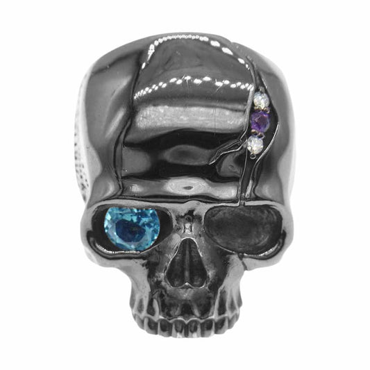 Dr.MONROE ドクターモンロー ブラックコーティング ダイヤ アメジスト ブルートパーズ スカル カスタム リング【中古】