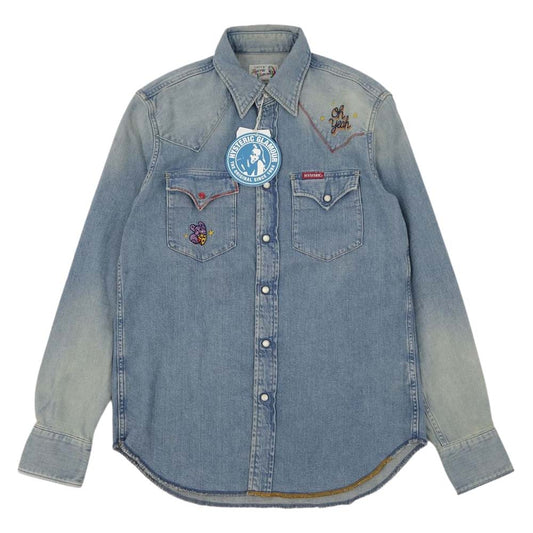 HYSTERIC GLAMOUR ヒステリックグラマー 02191AH10 刺繍 USED加工 デニム 長袖 ウエスタン シャツ インディゴブルー系 M【美品】【中古】