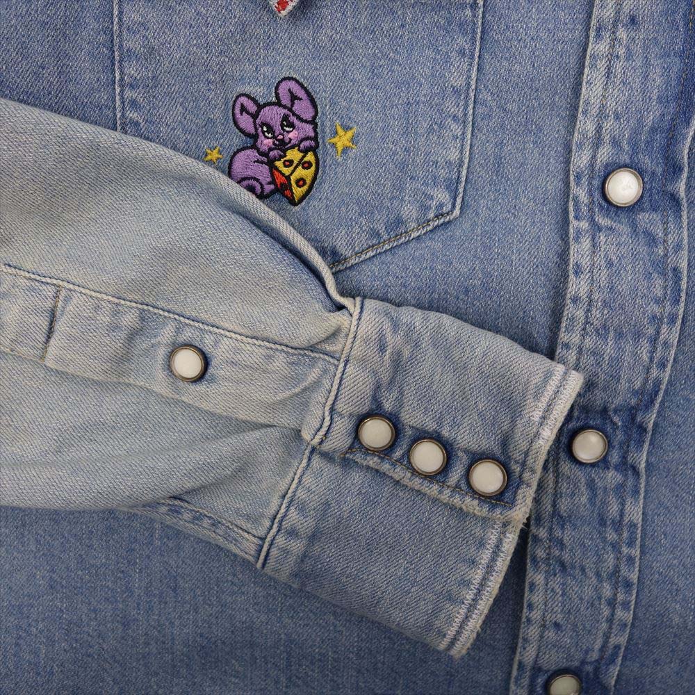 HYSTERIC GLAMOUR ヒステリックグラマー 02191AH10 刺繍 USED加工 デニム 長袖 ウエスタン シャツ インディゴブルー系 M【美品】【中古】