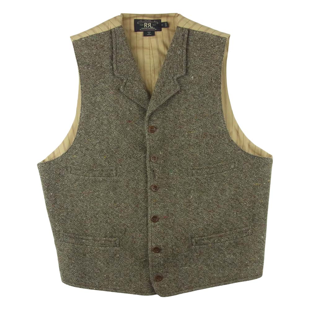 RRL ダブルアールエル 90s 第一期 三つ星タグ ネップ ストライプ ラベル ベスト カナダ製 グレー系 ベージュ系 M【中古】
