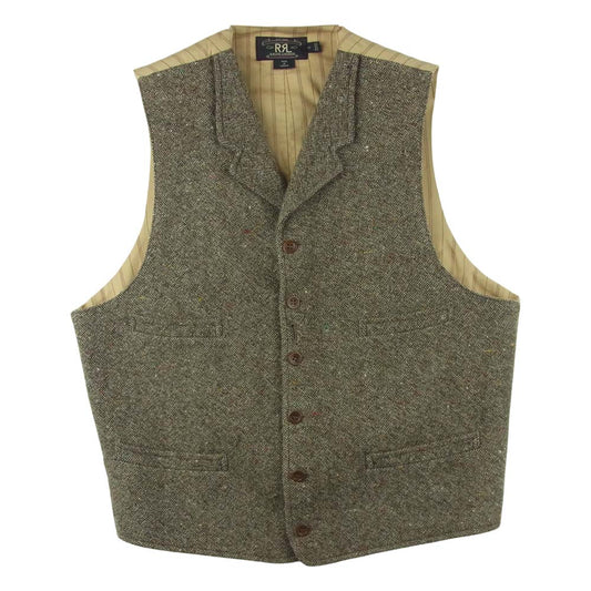 RRL ダブルアールエル 90s 第一期 三つ星タグ ネップ ストライプ ラベル ベスト カナダ製 グレー系 ベージュ系 M【中古】