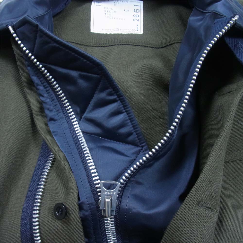 Sacai サカイ 21-02661M Wool Surge Nylon Twill Blouson ウールサージ ナイロン ドッキング ブルゾン チャコール系 3【極上美品】【中古】