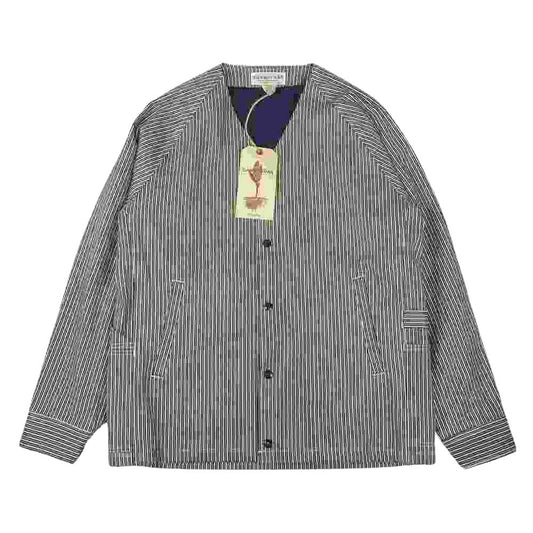 SASAFRAS ササフラス SF-201678 Gardenia EZ Jacket ガーデニア ヒッコリー イージー ノーカラー ジャケット ネイビー系 L【新古品】【未使用】【中古】
