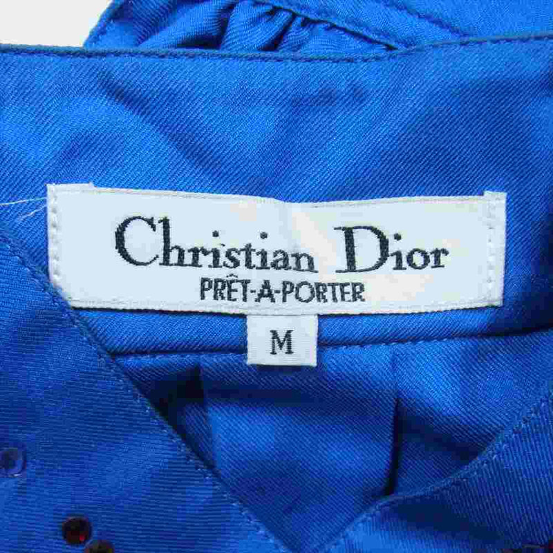 Christian Dior クリスチャンディオール シルク100% ギャザーカラー 比翼 シャツ ブラウス ブルー系 M【中古】