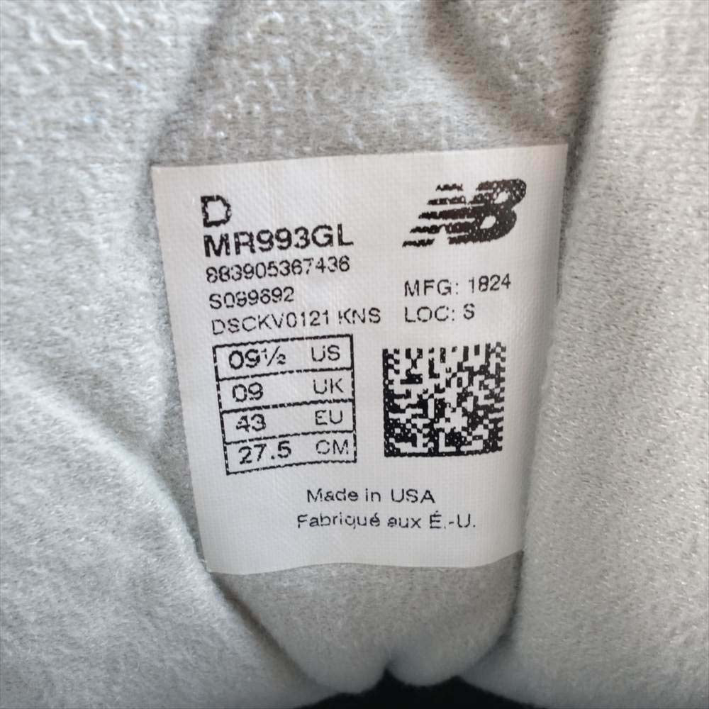 NEW BALANCE ニューバランス MR993GL USA製 ローカット スニーカー 9 1/2【中古】