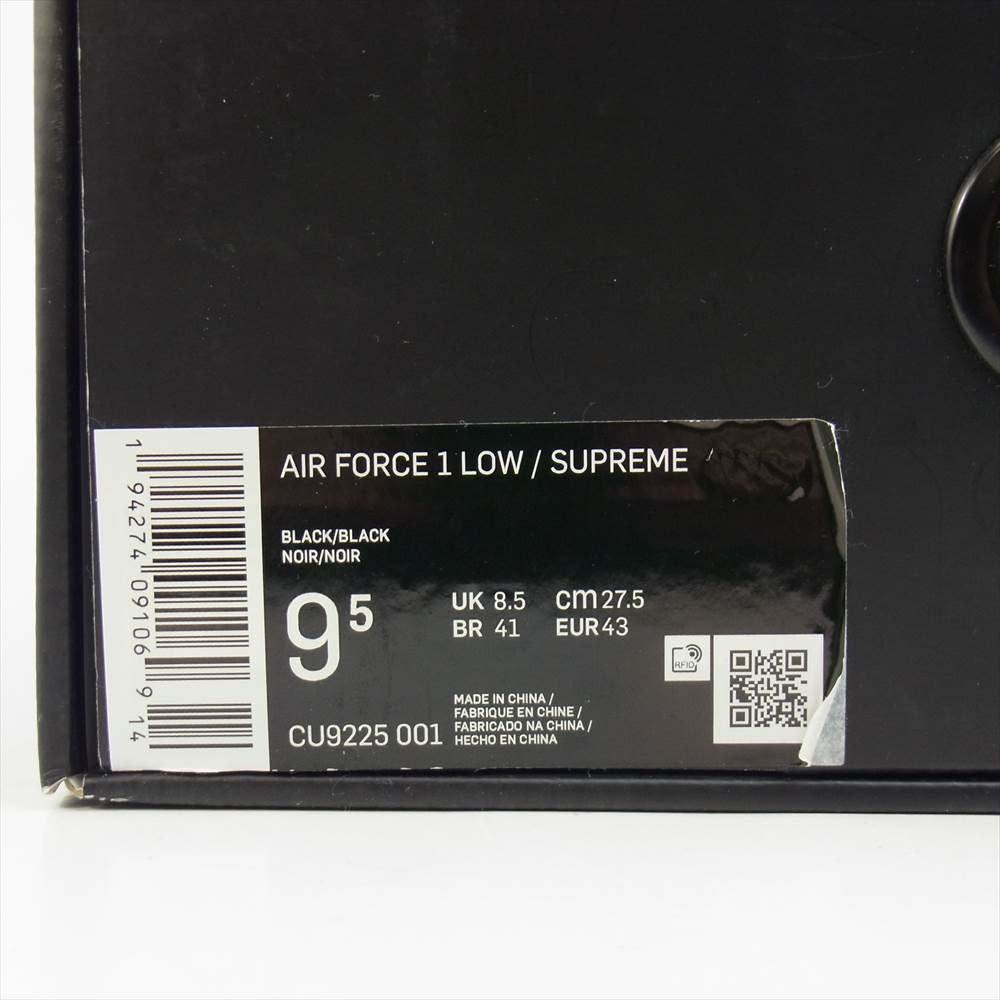 Supreme シュプリーム CU9225-001 NIKE AIR FORCE 1 LOW BLACK  ナイキ エア フォースワン ブラック 9.5【中古】
