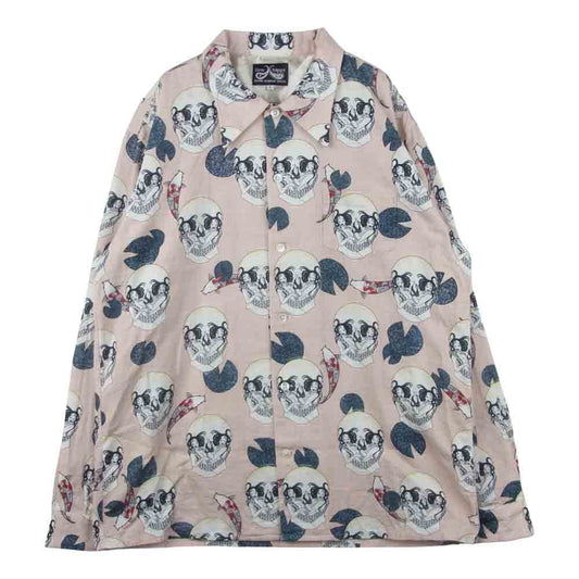 ドレスヒッピー 総柄 コットン 長袖 シャツ 日本製 ピンク系 L【中古】