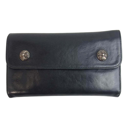 CHROME HEARTS クロムハーツ（原本無） WAVE WALLET ウェーブ クロス ボタン ウォレット ブラック系【中古】